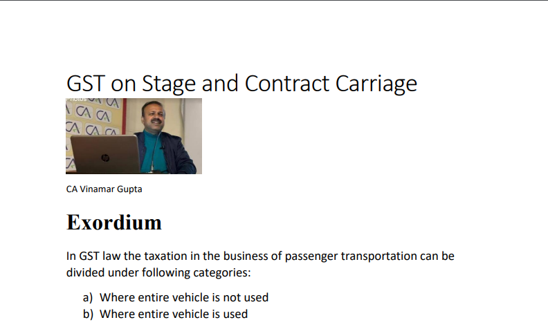 GST on Stage and Contract Carriage