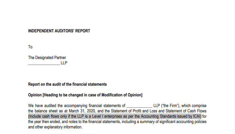 LLP - Specimen Audit Report March 2020