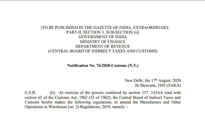 Notification No. 76/2020-Customs (N.T.)