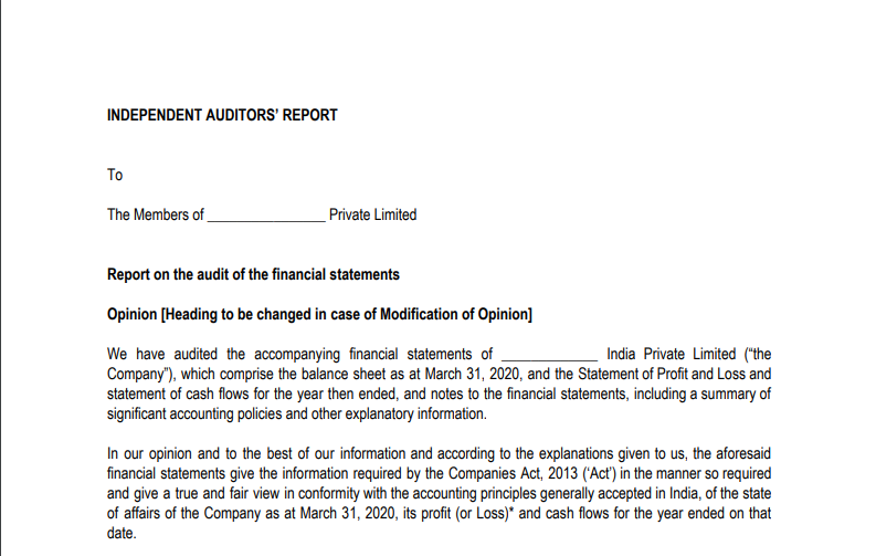 Private Company - Specimen Audit Report March 2020