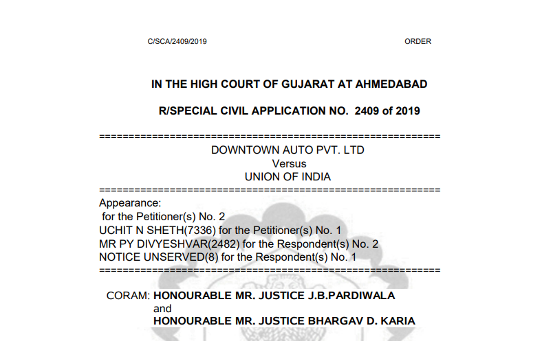 Gujarat HC in the case of Downtown Auto Pvt. Ltd 