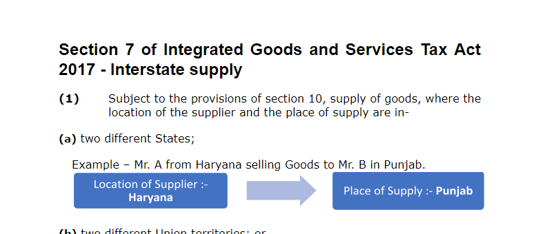 Section 7 of the Integrated Goods and Services Tax Act 2017 - Interstate supply.