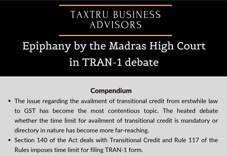 Epiphany by the Madras High Court in TRAN-1 debate