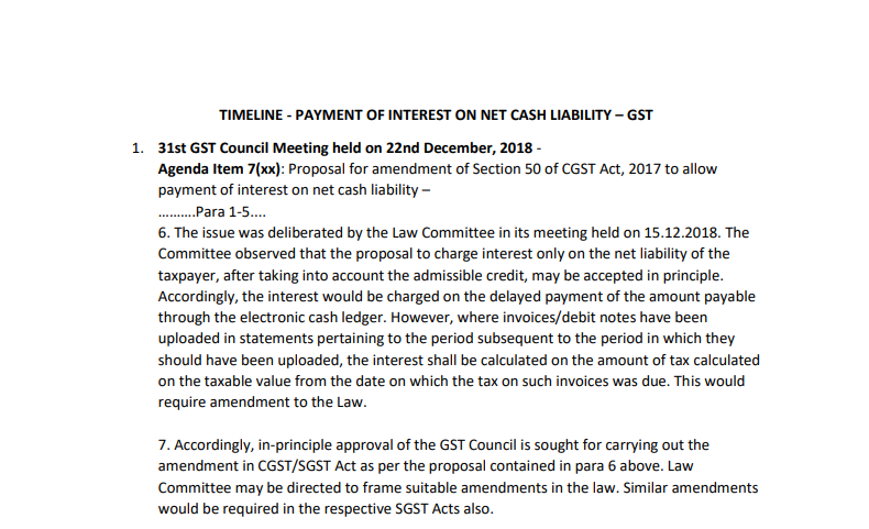 Timeline - Payment of Interest on Net Cash Liability – GST
