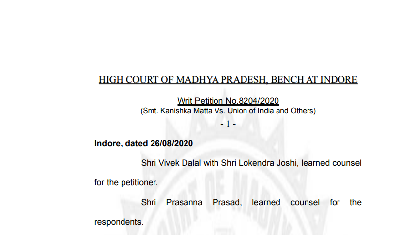 Madhya Pradesh HC in the case of Smt. Kanishka Matta 