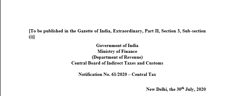 Notification No. 61/2020 – Central Tax