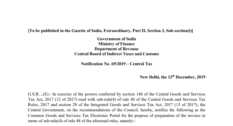 Notification No. 69/2019 – Central Tax