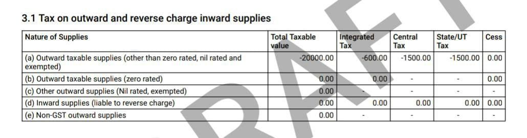 negative figure in GSTR 3b