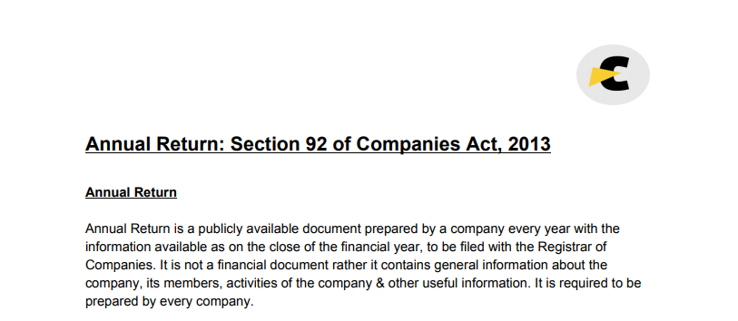 Annual Return: Section 92 of Companies Act, 2013.