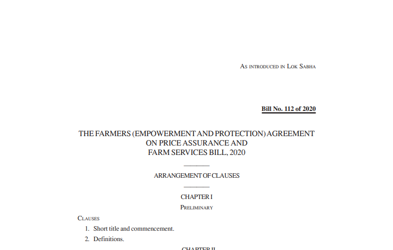 Farmers (Empowerment and Protection) Bill, 2020.