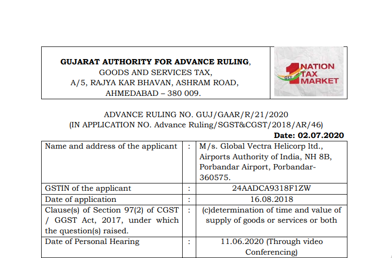 Gujarat AAR in the case of M/s. Global Vectra Helicorp Ltd.