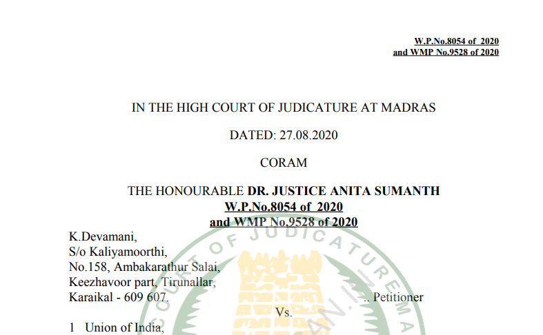 Madras HC in the case of K.Devamani Versus Union of India