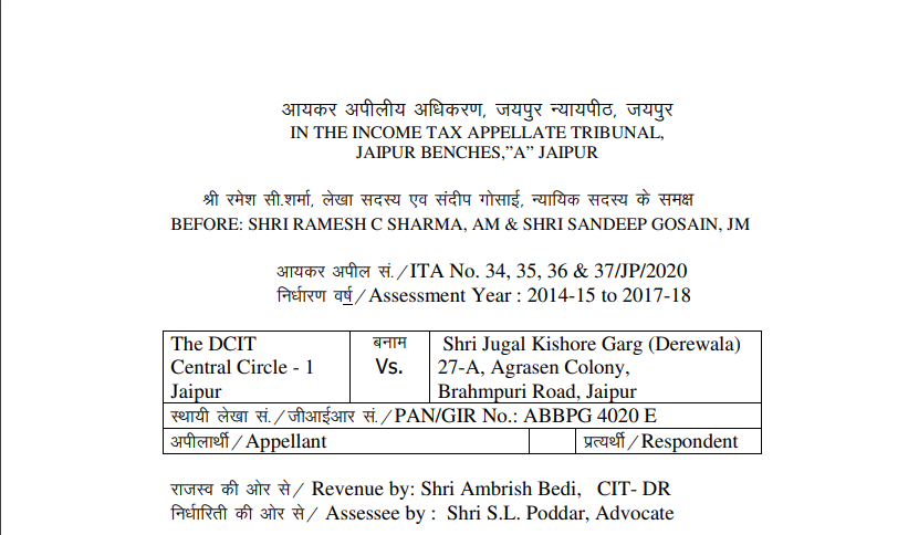 ITAT in the case of The DCIT Versus Shri Jugal Kishore Garg