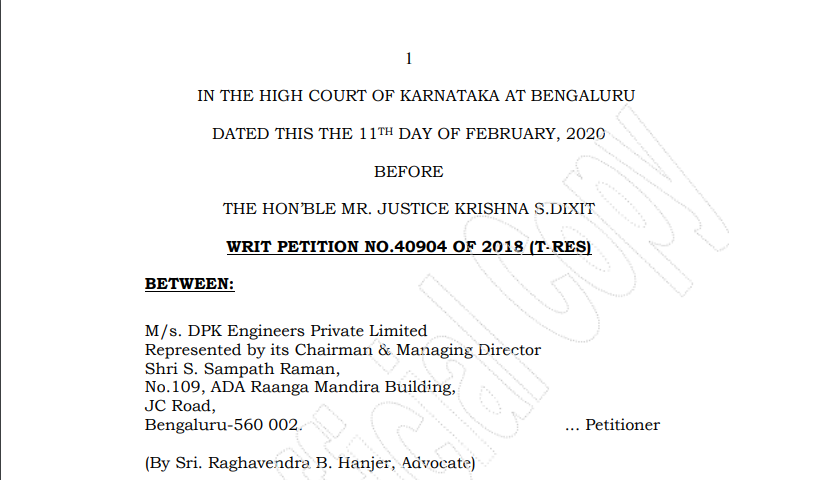 Karnataka HC in the case of M/s. DPK Engineers Private Limited