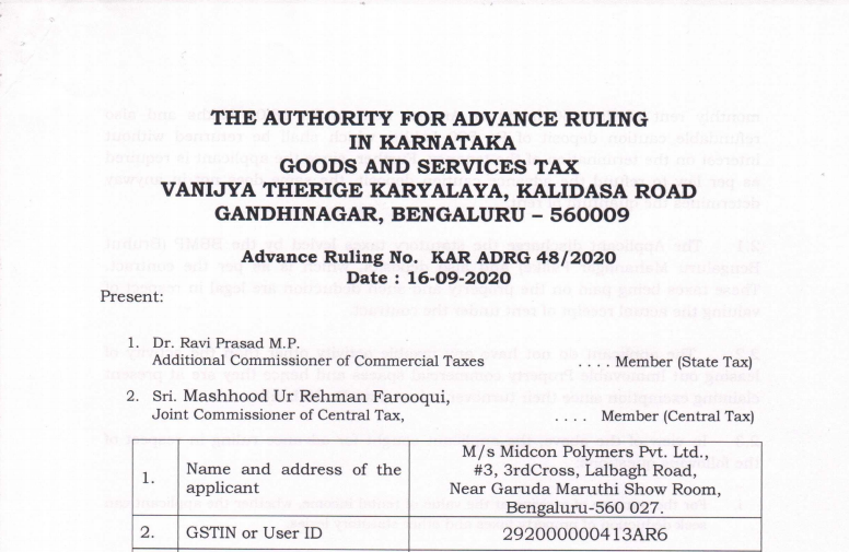 Karnataka AAR in the case of M/s Midcon Polymers Pvt. Ltd.
