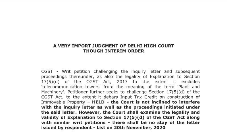 Delhi HC in the case of M/s Bharti Airtel Limited Versus Union of India