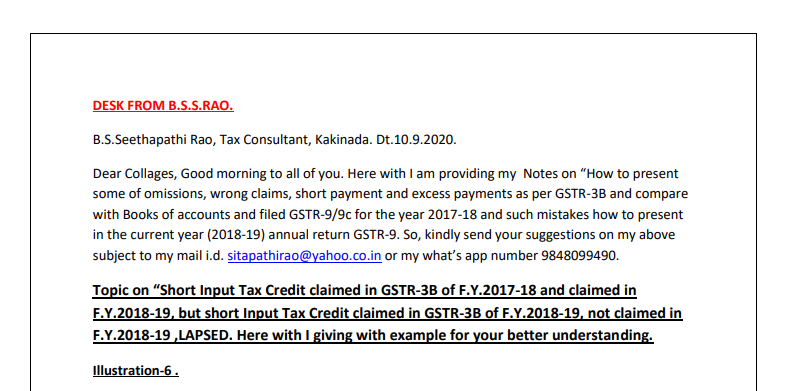 Short Input Tax Credit claimed in GSTR-3B of F.Y.2017-18 and claimed in F.Y.2018-19, but short Input Tax Credit claimed in GSTR-3B of F.Y.2018-19, not claimed in F.Y.2018-19, LAPSED.