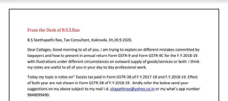 Excess tax paid in Form GSTR-3B of F.Y.2017-18 and F.Y.2018-19. The effect of both years are not shown in Form GSTR-3B of F.Y.2018-19.