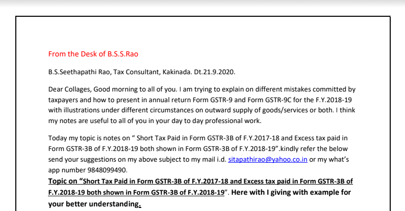 Short Tax Paid in Form GSTR-3B of F.Y.2017-18 and Excess tax paid in Form GSTR-3B of F.Y.2018-19 both shown in Form GSTR-3B of F.Y.2018-19.