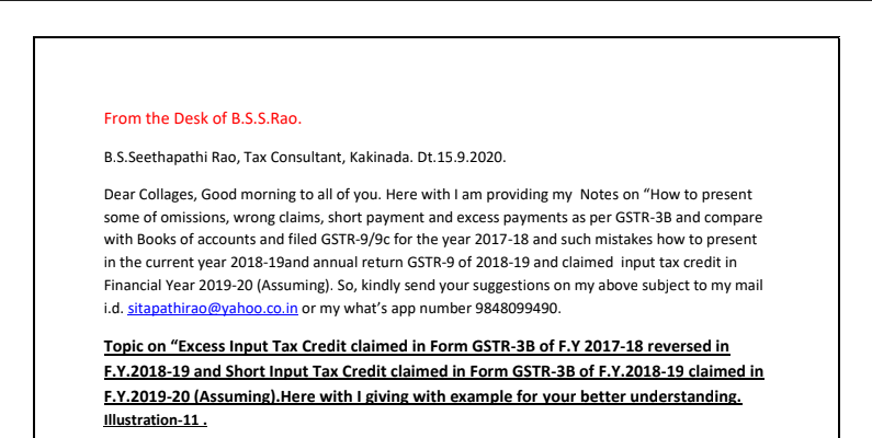 Notes on GSTR-9/9C for the F.Y 2018-19 with Ex-11 