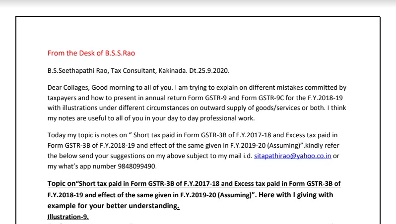 Notes on “Short tax paid in Form GSTR-3B of F.Y.20