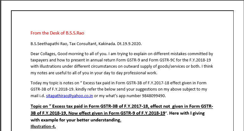 Excess tax paid in Form GSTR-3B of F.Y. 2017-18, an effect not given in Form GSTR-3B of F.Y.2018-19