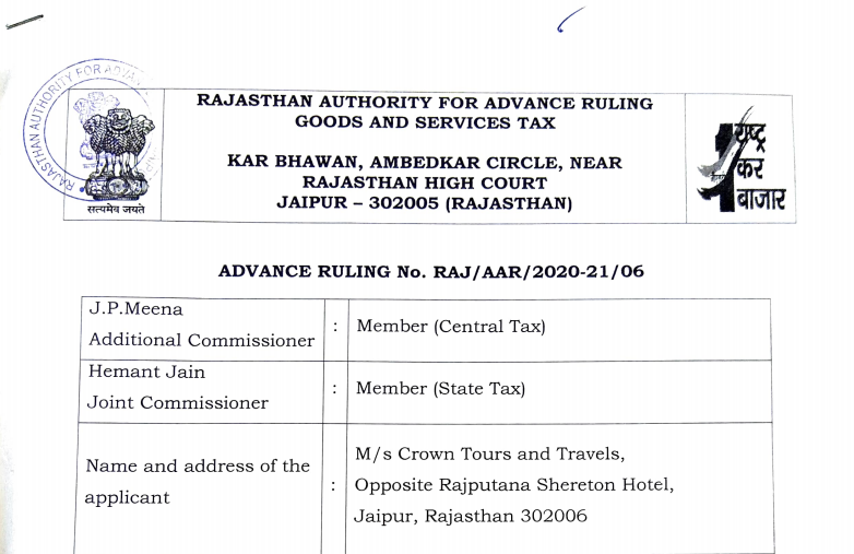 Rajasthan AAR in the case of M/s. Crown Tours and Travels