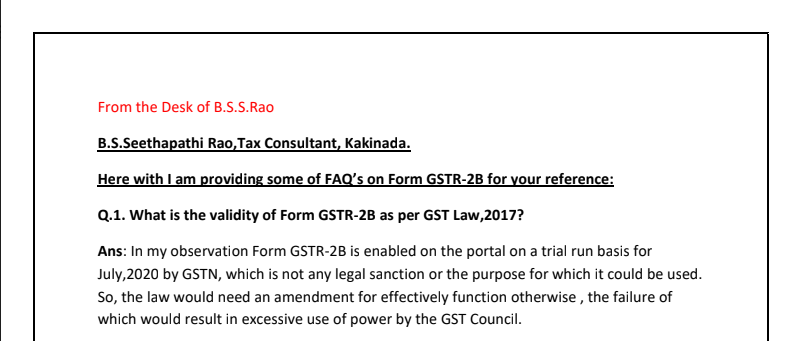 Some of FAQ's on Form GSTR-2B