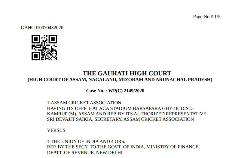 Gauhati HC in the case of Assam Cricket Association Versus The Union of India