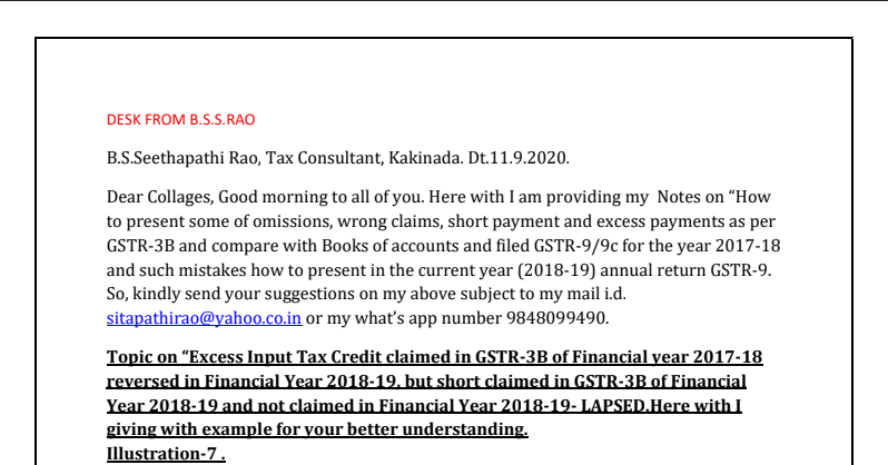  Excess Input Tax Credit claimed in GSTR-3B of the Financial year 2017-18 reversed in Financial Year 2018-19, but short claimed in GSTR-3B of Financial Year 2018-19 and not claimed in Financial Year 2018-19- LAPSED.