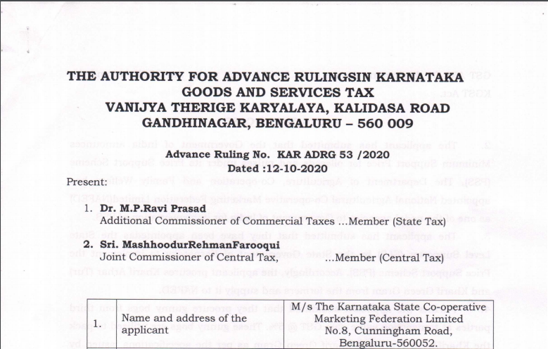 Karnataka AAR in the case of M/s. The Karnataka State Co-operative Marketing Federation Limited
