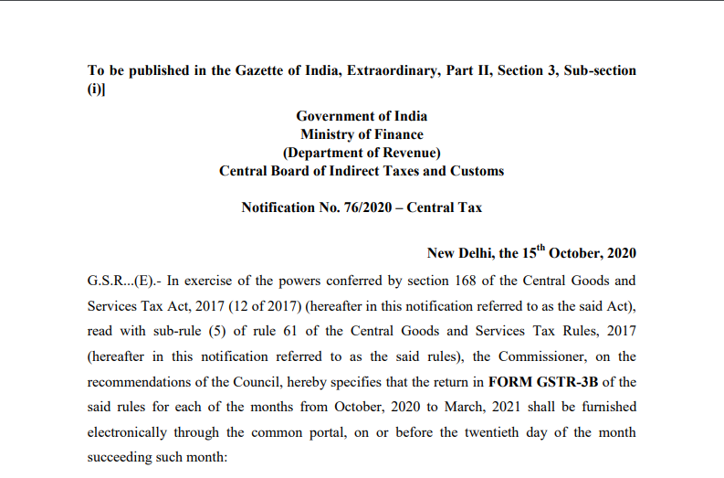 Notification No. 76/2020 – Central Tax