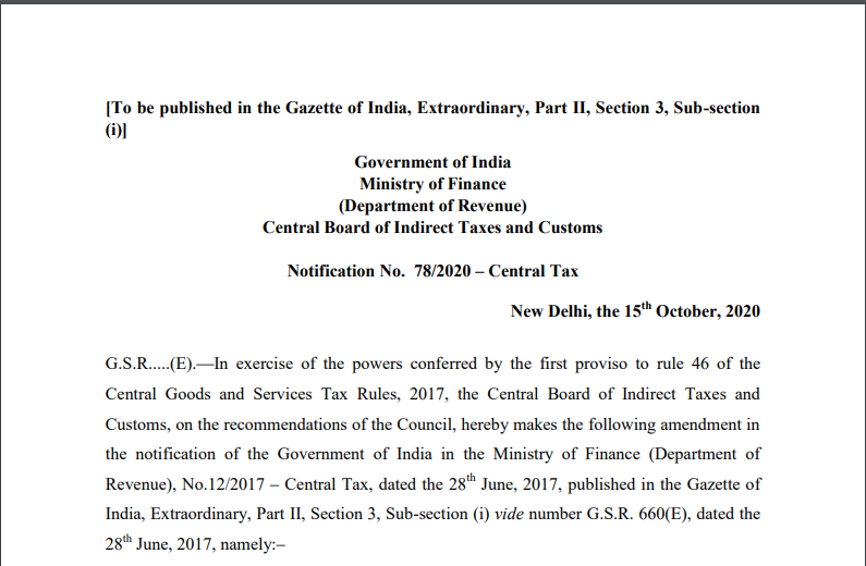 Notification No. 78/2020 – Central Tax
