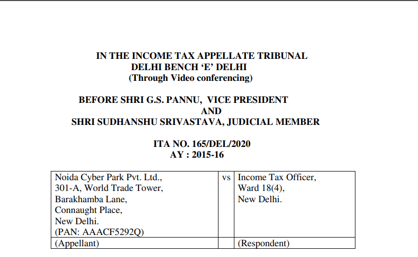 ITAT Order in the case of Noida Cyber Park Pvt. Ltd