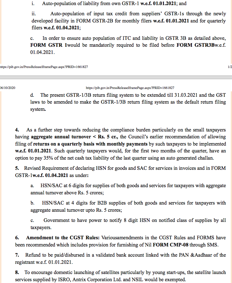 changes in GST returns