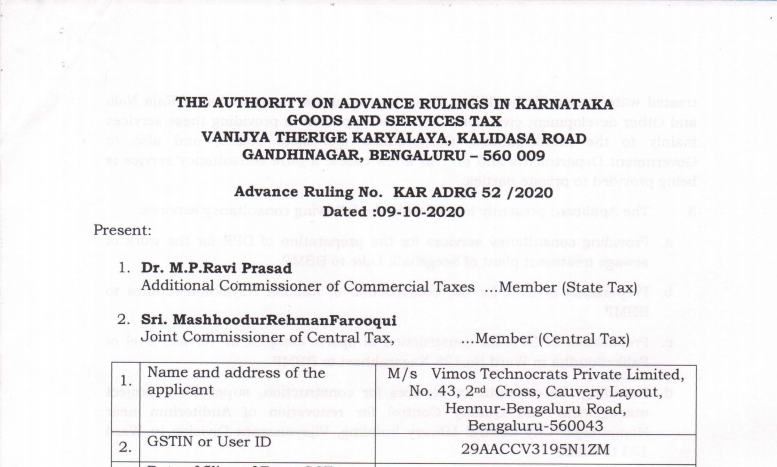 Karnataka AAR in the case of M/s. Vimos Technocrats Private Limited