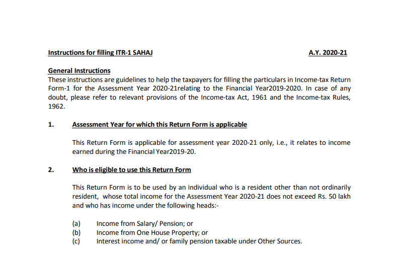 Instructions for filing of Income-tax returns