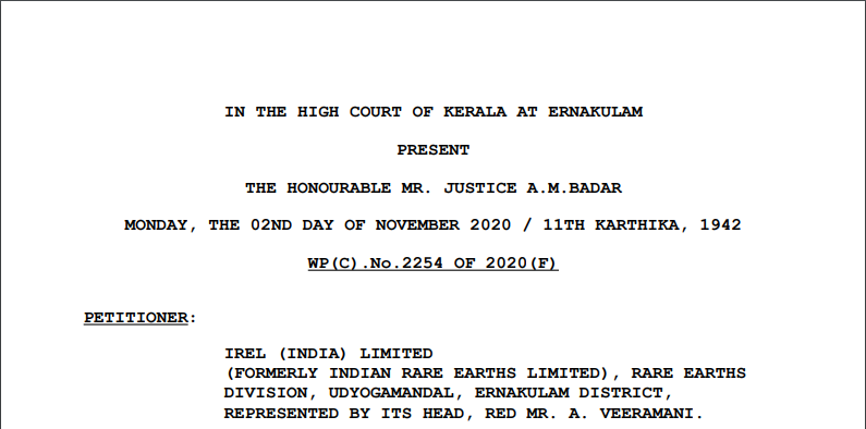 Kerala HC in the case of IREL (India) Limited Versus P. N. Raghava Panicker