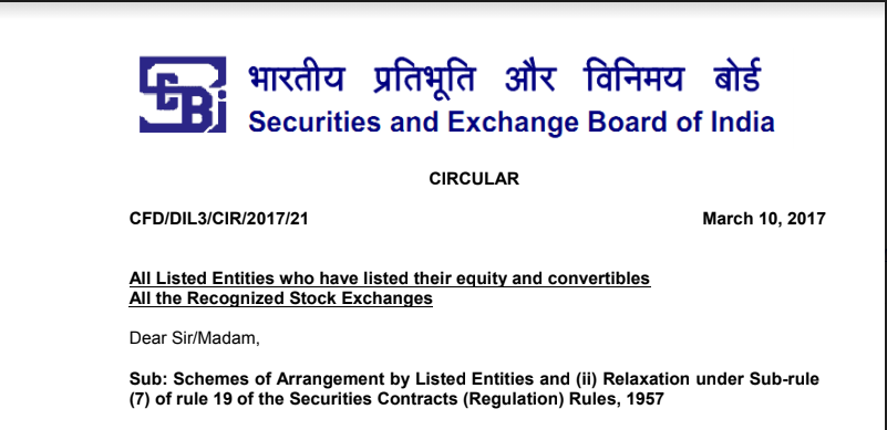 SEBI Circular on Scheme of Arrangements by Listed Entities - March, 2017