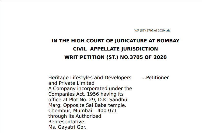 Bombay HC in the case of Heritage Lifestyles and Developers and Private Limited