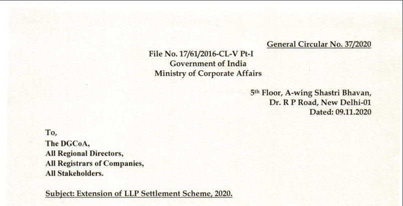 Extension of LLP Settlement Scheme, 2020.