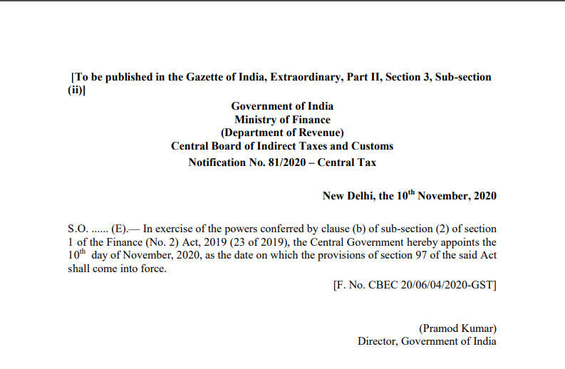 Notification No. 81/2020 – Central Tax