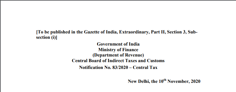 Notification No. 83/2020 – Central Tax