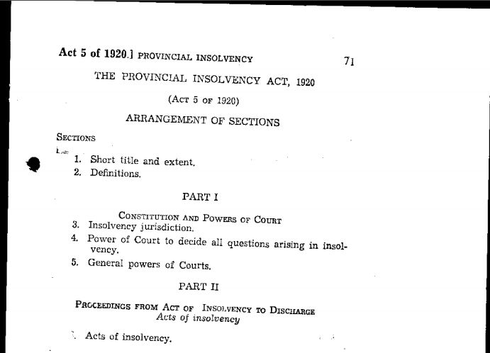 The Provincial Insolvency Act, 1920 