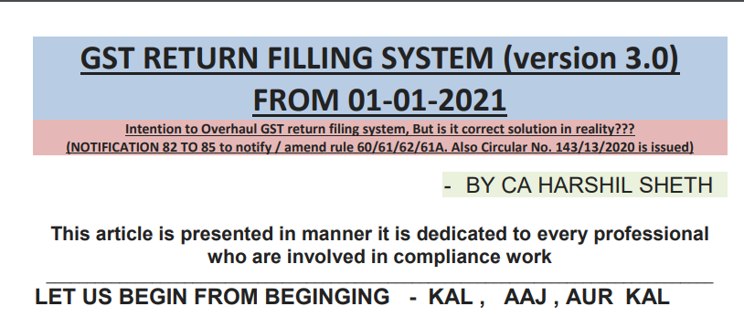 GST Return Filing System (version 3.0) From 01-01-2021