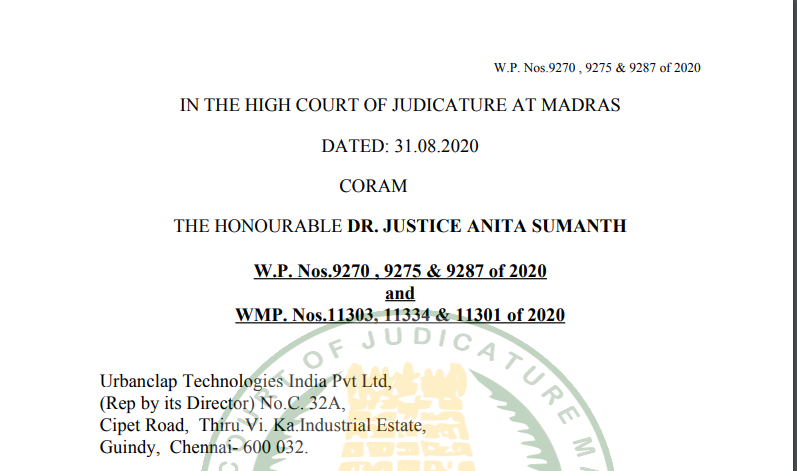 Madras HC in the case of Urbanclap Technologies India Pvt Ltd
