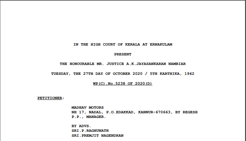 Kerala HC in the case of Madhav Motors Versus State Tax officer