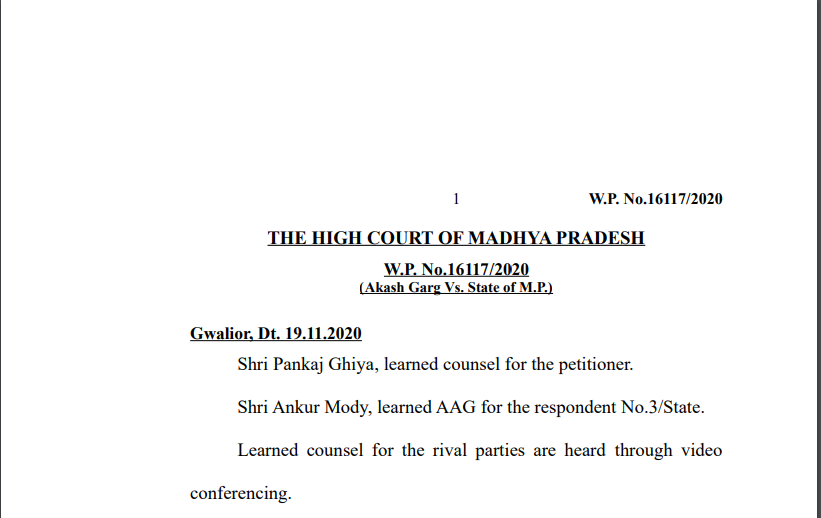 Madhya Pradesh HC in the case of Akash Garg Versus The state of M.P.