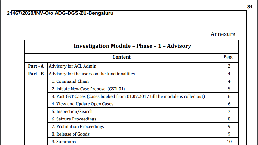 Investigation Module – Phase – 1 – Advisory