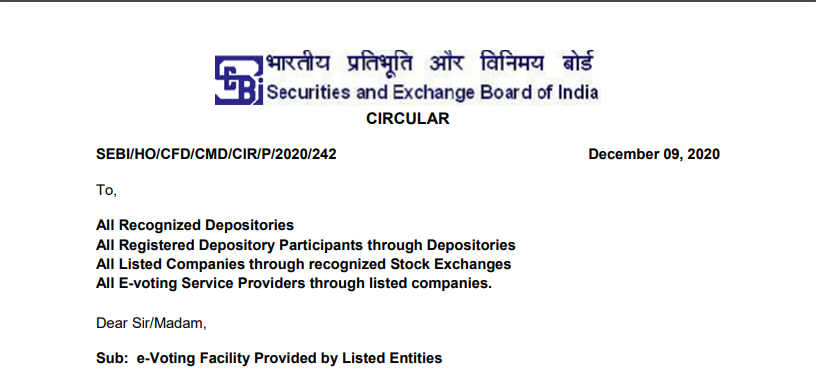 Procedure For e-Voting Facility Provided by Listed Entities: SEBI.